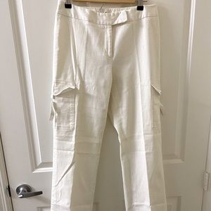 White linen cargo pants
